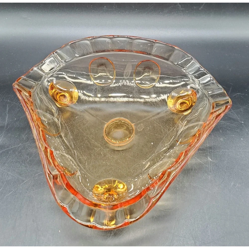 Vintage New Martinsville Glass Amber Thumbprint Footed Bowl Dish 7